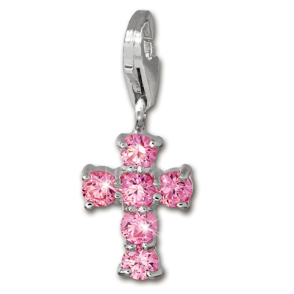 SilberDream 925 Charm Kreuz pink Armband Anhänger FC205P