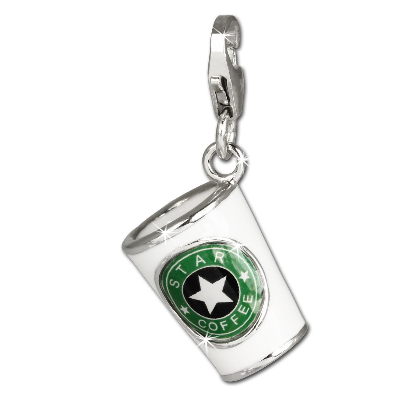 SilberDream Charm Kaffeebecher weiß 925 Silber Armband Anhänger FC666