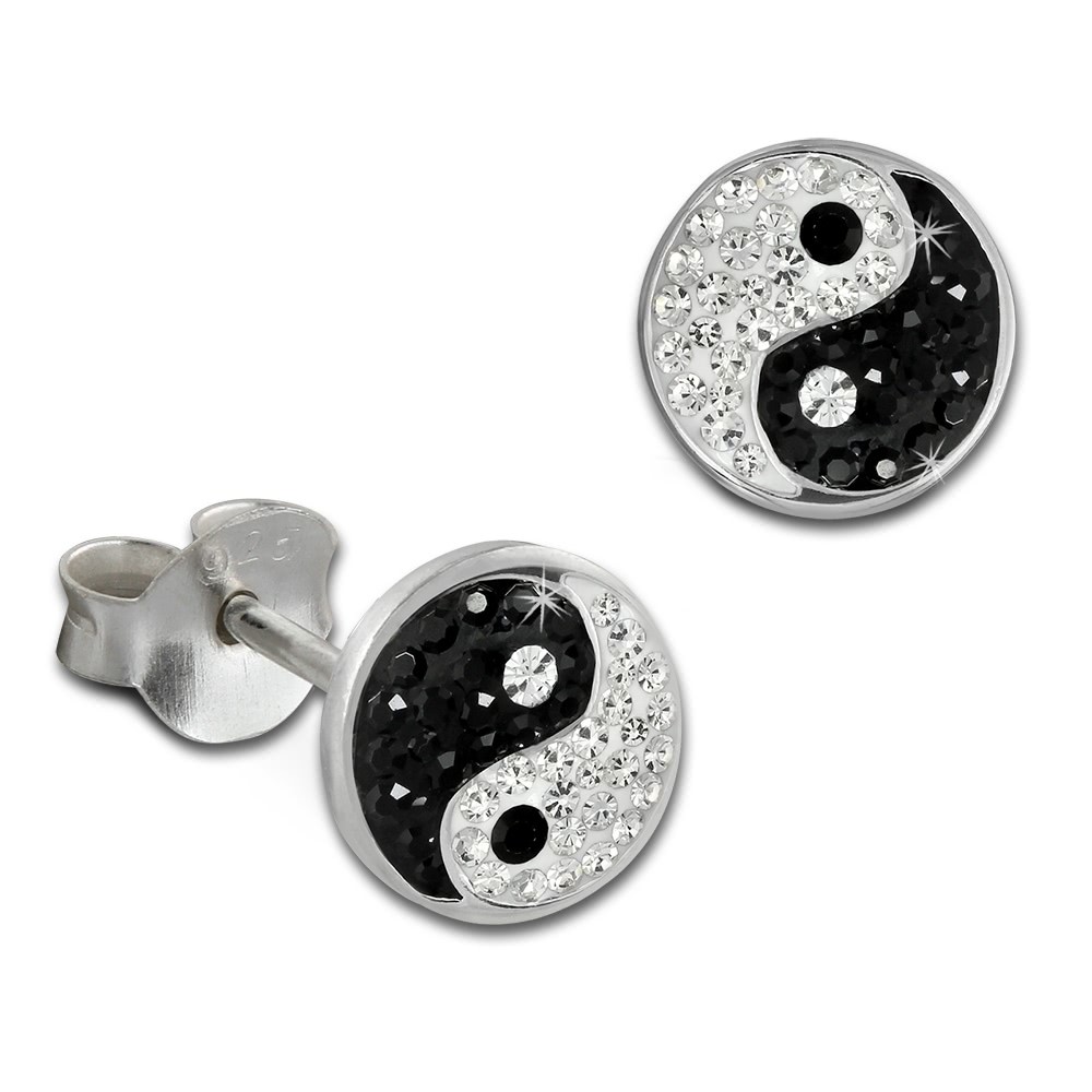 SilberDream Ohrstecker Yin Yang 925 Glitzer Silber Kristalle Ohrring GSO605S