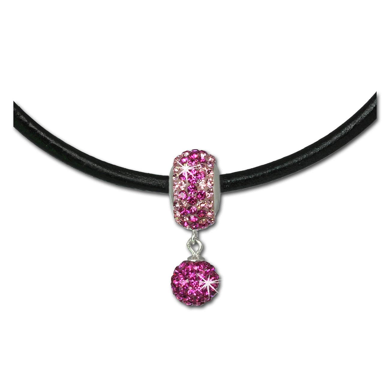 SilberDream Set Kette Bommel-Bead Glitzer Kristall fuchsia 925 GSS045P