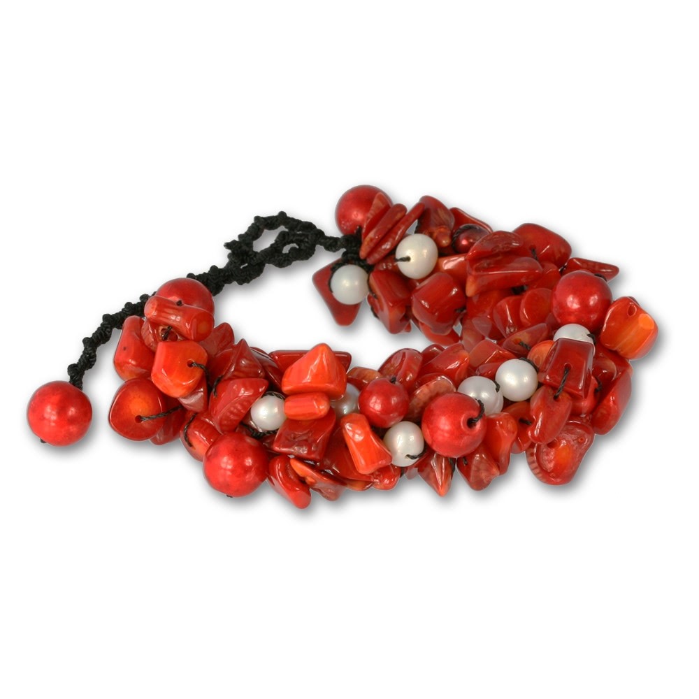 SilberDream Stein /Perlen Armband Geflecht rot SDA015