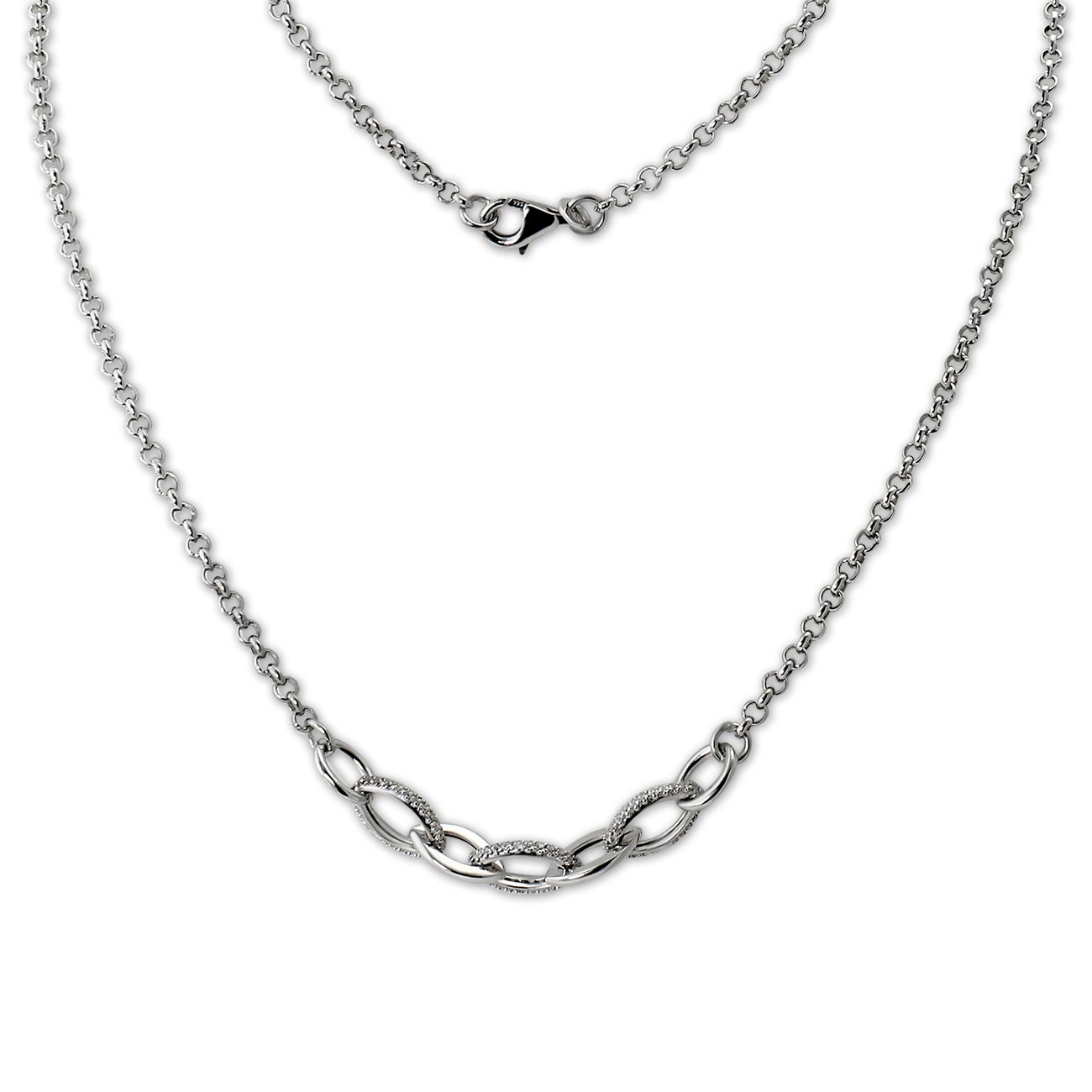 SilberDream Collier Ovale Zirkonia weiß 925er Silber 46cm Kette SDK4811W