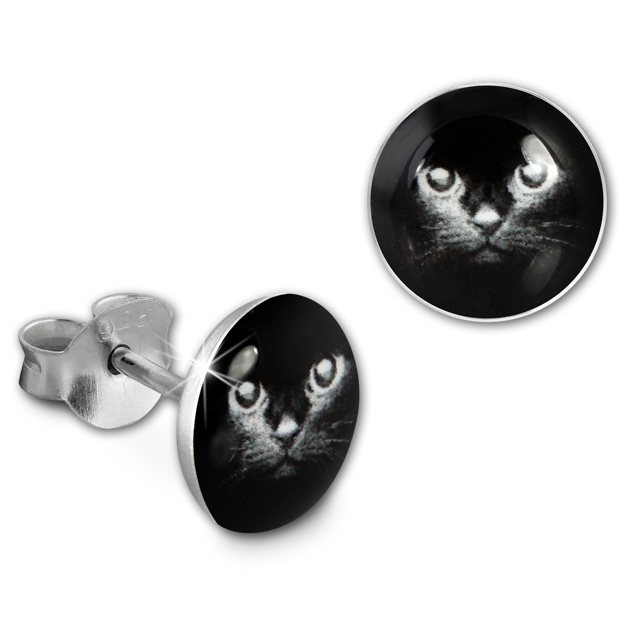 Silberdream Ohrstecker Logo Print Katze Kinder Damen Ohrring 925 Silber Sdo