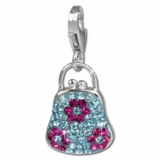 SilberDream Glitzer Charm Tasche blau Zirkonia Kristalle 925 GSC532H